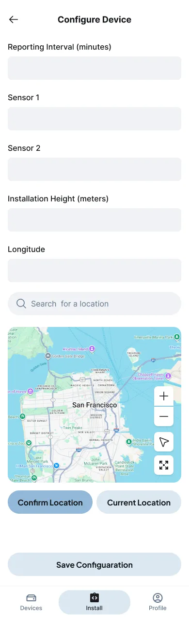 Manual configuration options for advanced sensor module setup