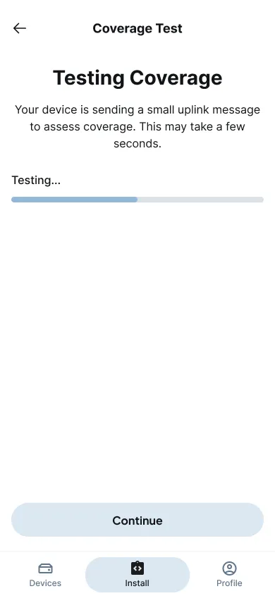 Signal strength testing interface with visual feedback and positioning guidance