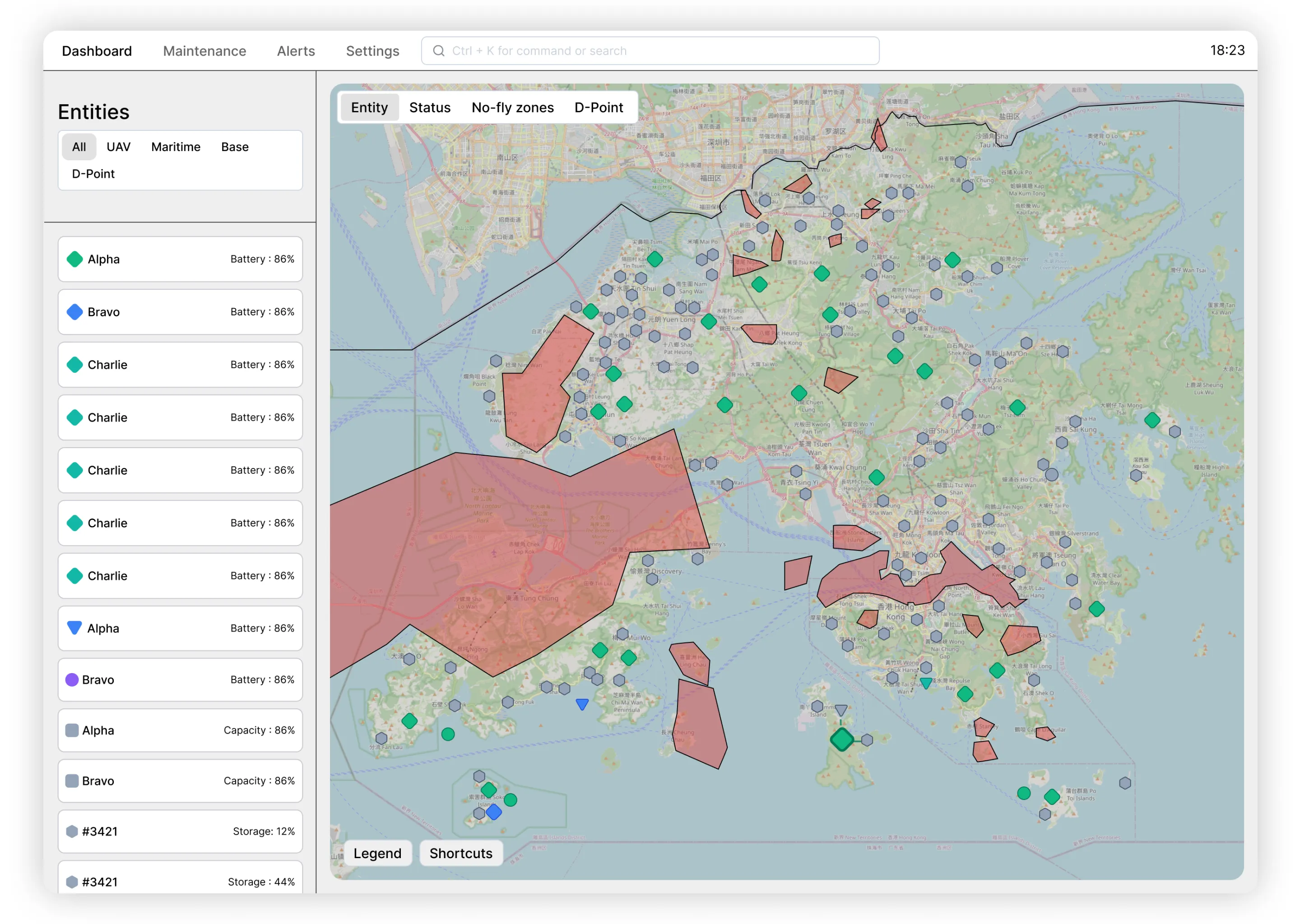 Overview dashboard — map-centric supervisory UI