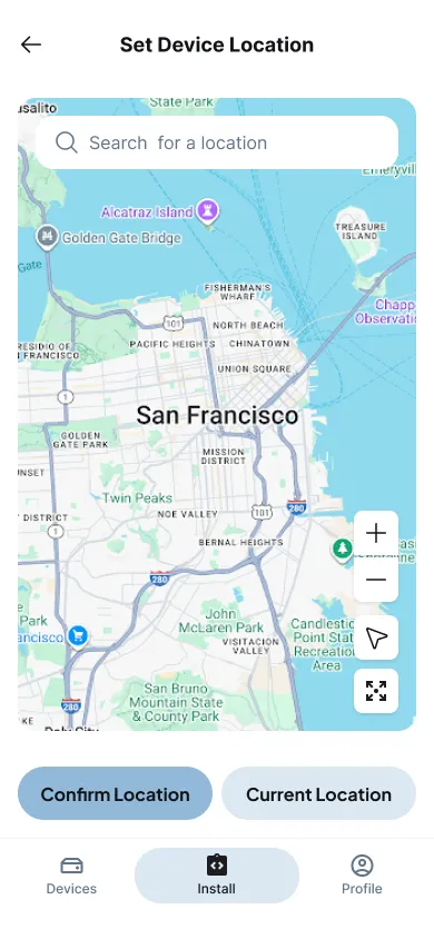 Location confirmation interface with oversized controls for gloved hands